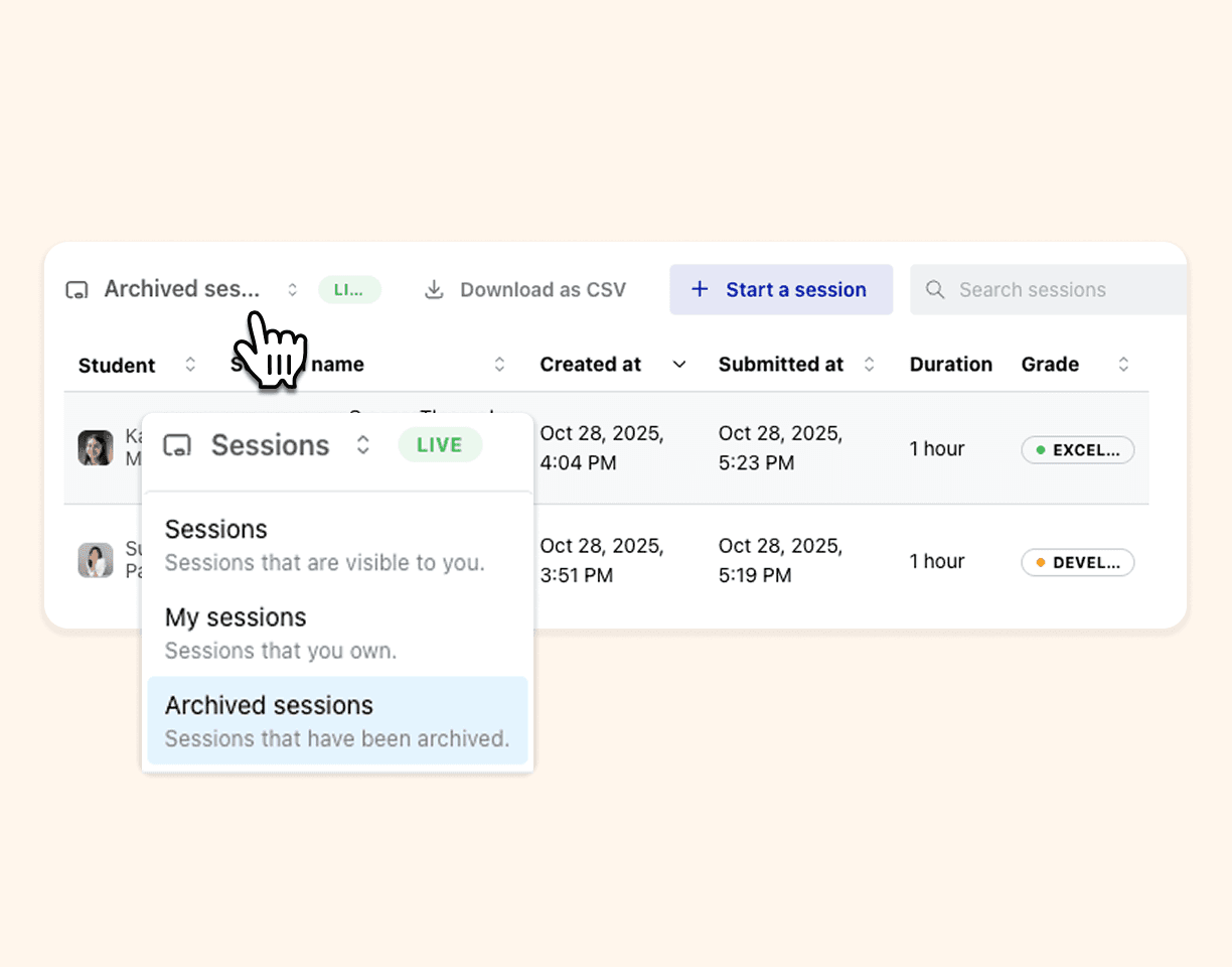 Image showing feature on viewing archived sessions and chats on Flint 