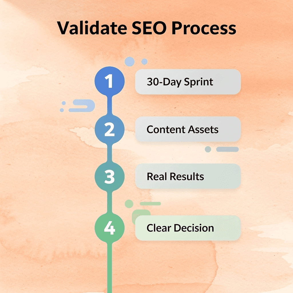 Four-step SEO validation process infographic