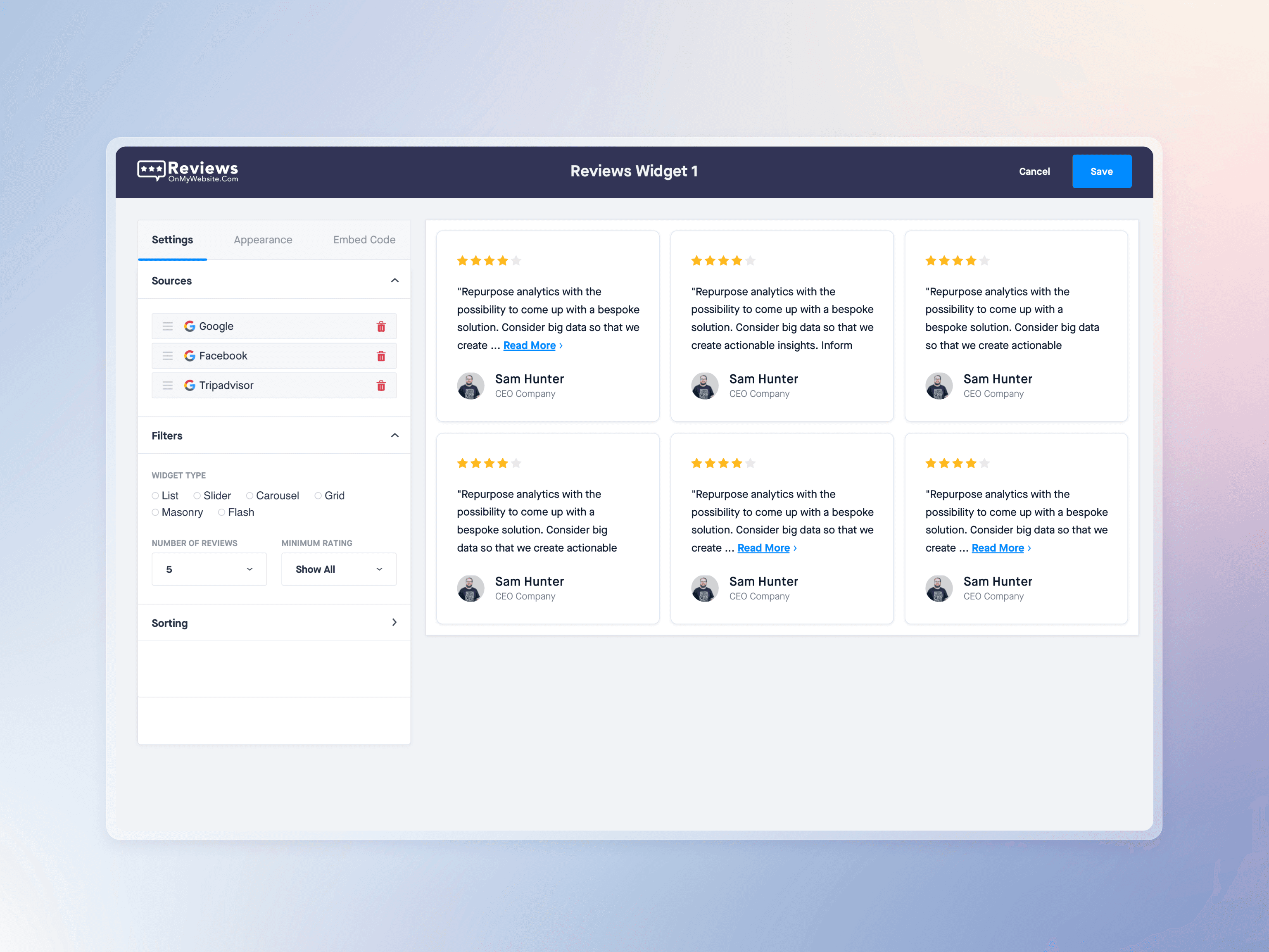 Landing page presenting dashboard of a product