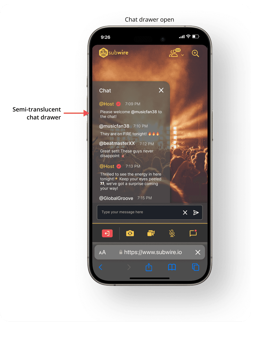Hi-fidelity wireframe of interface with chat drawer