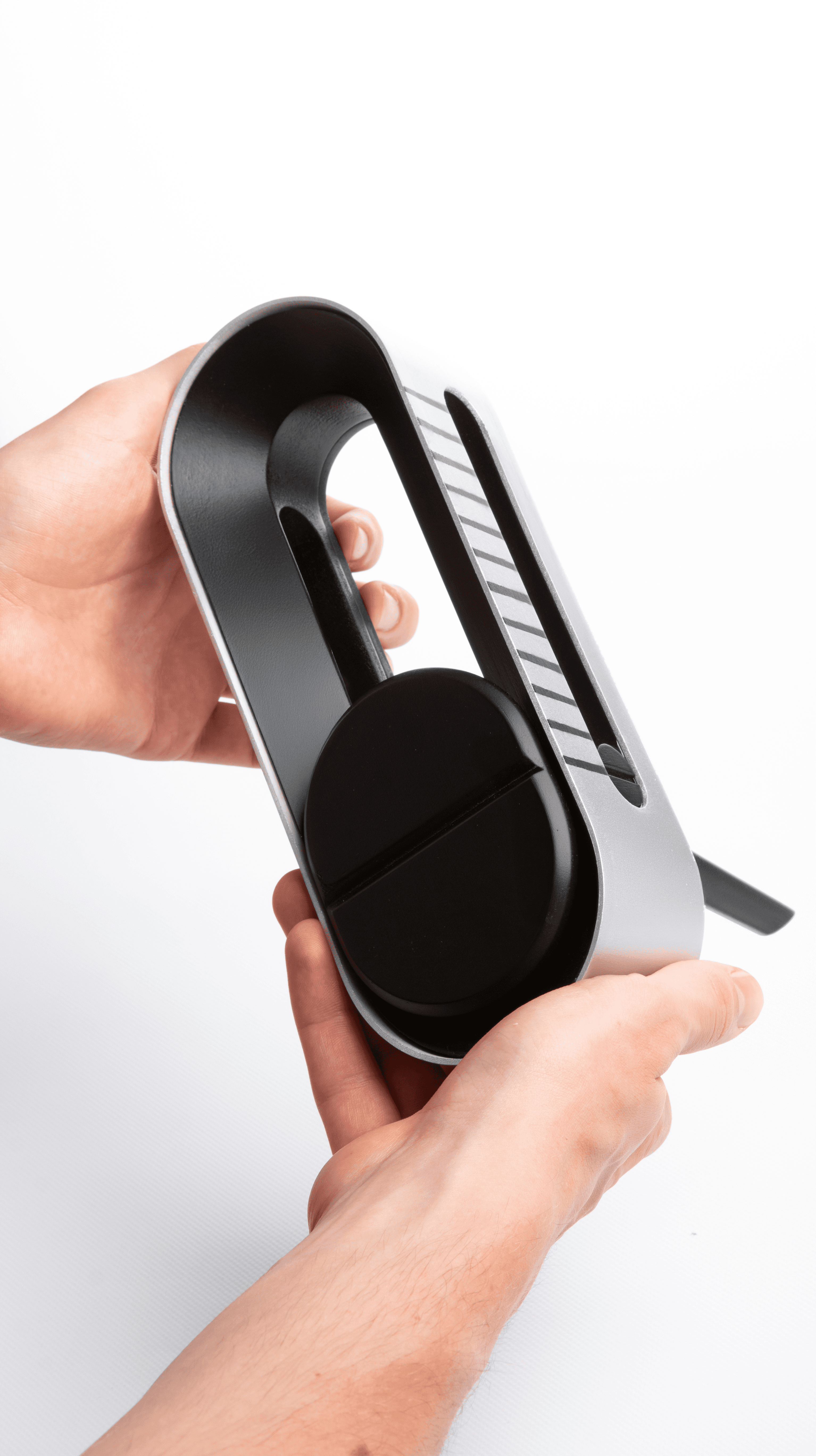 the lift alarm clock is held with two hands