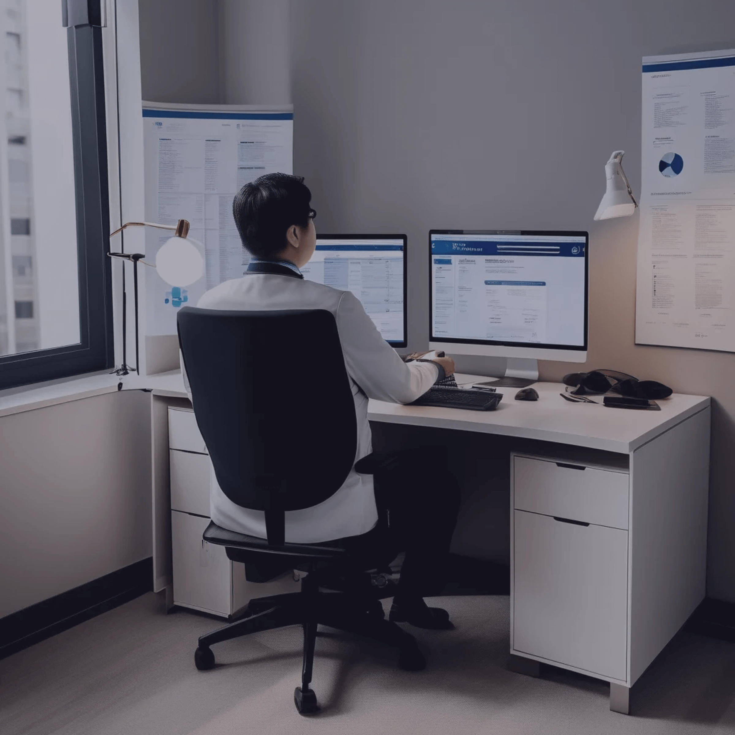 Telemedicine doctor sitting at computer desk