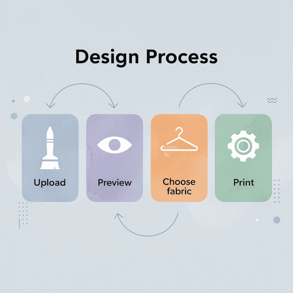 Four-step custom shirt design process workflow