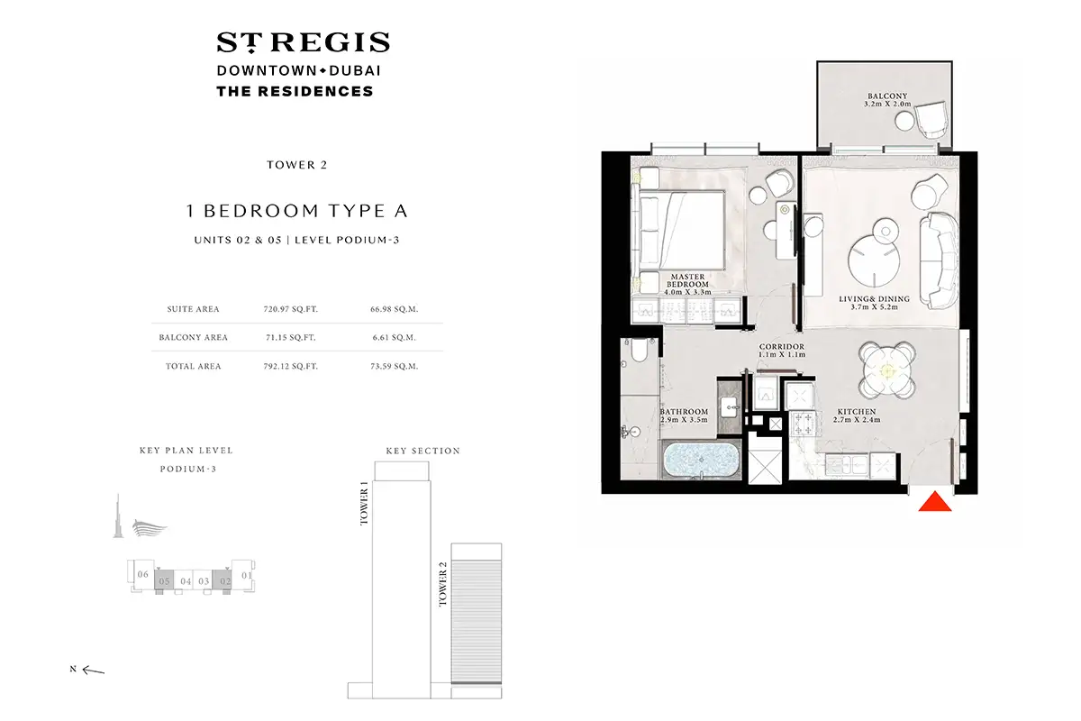 St. Regis Residences 1- Bedroom Floor Plan