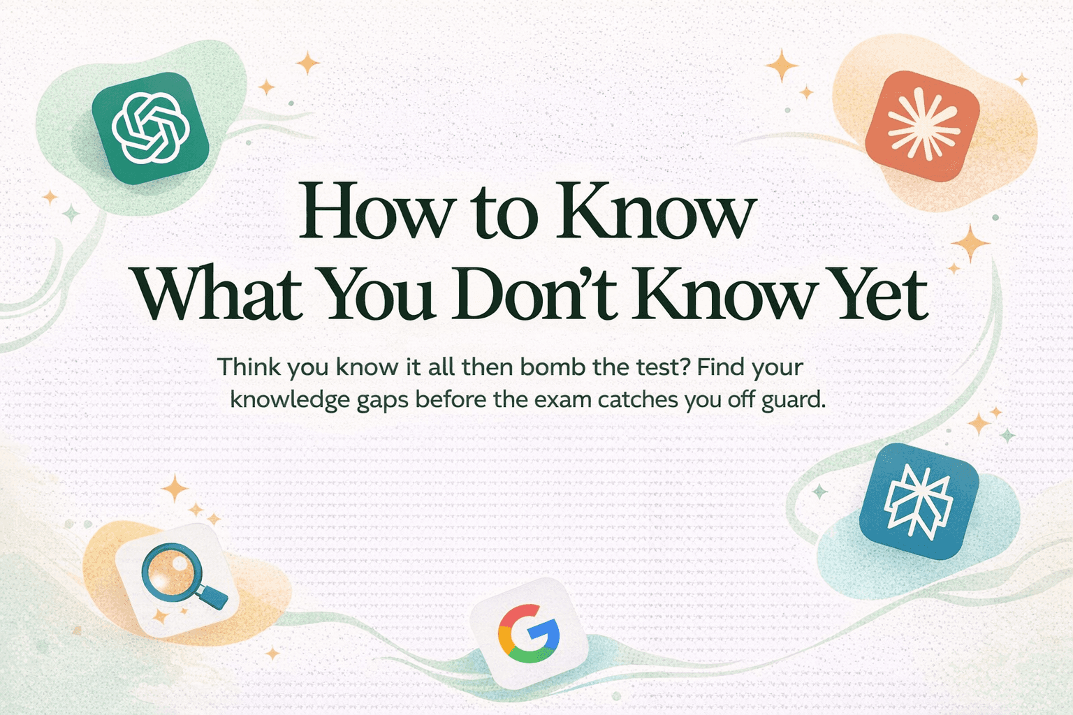 Poster that shows the title how yo know what you don't know yet, with a nice soft background and AI icons around the text