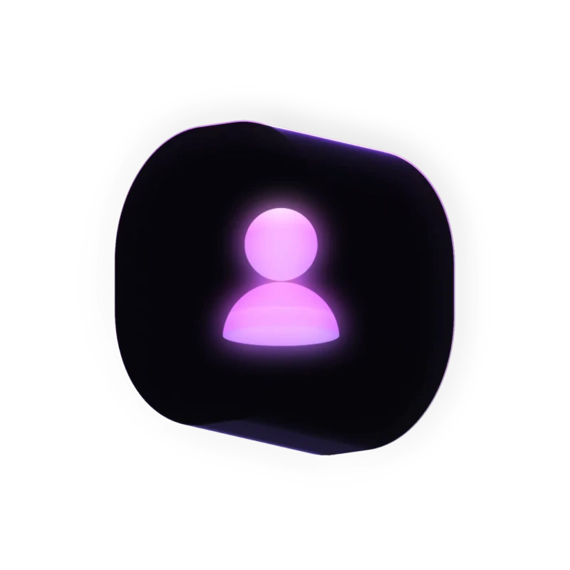 3D app icon showing a glowing pink human avatar silhouette centered on a dark rounded square