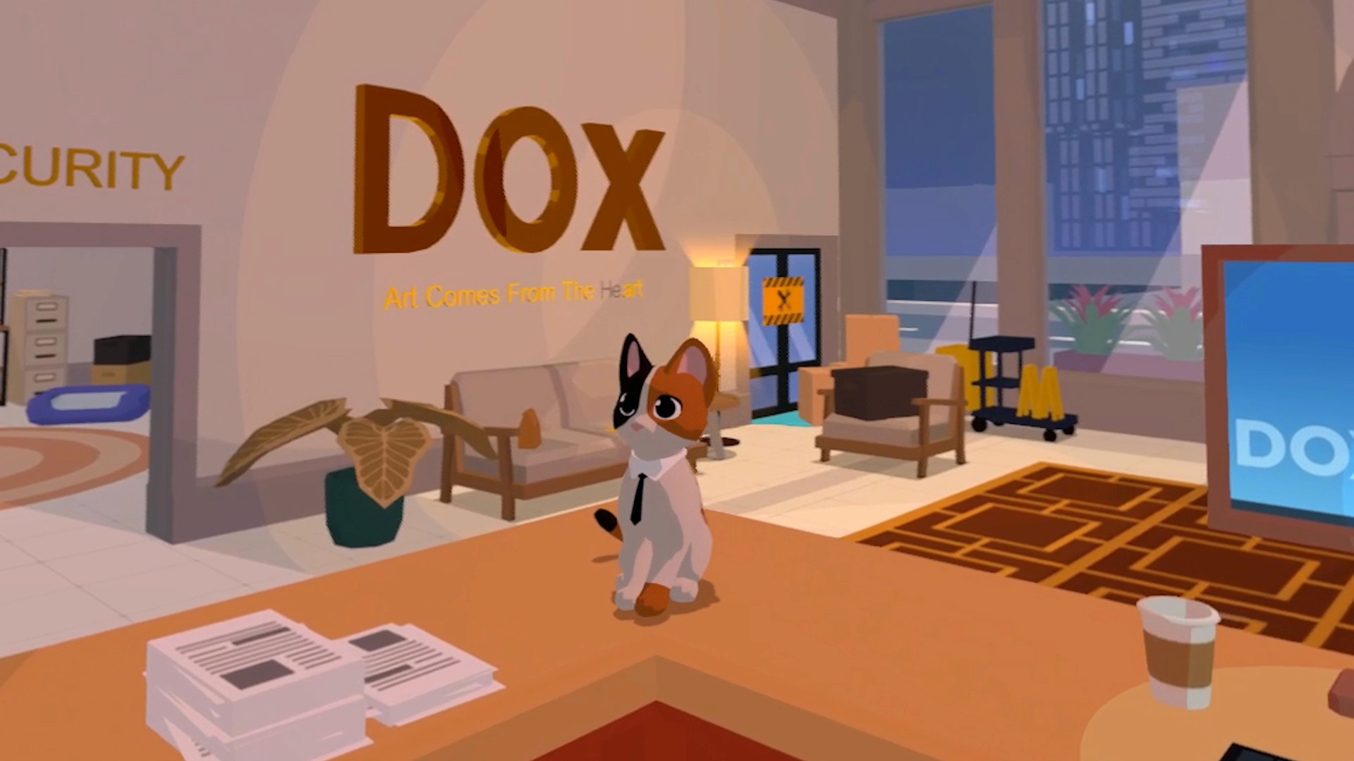 Cat Secretary sorts files into their appropriate categories. Completing their day job task