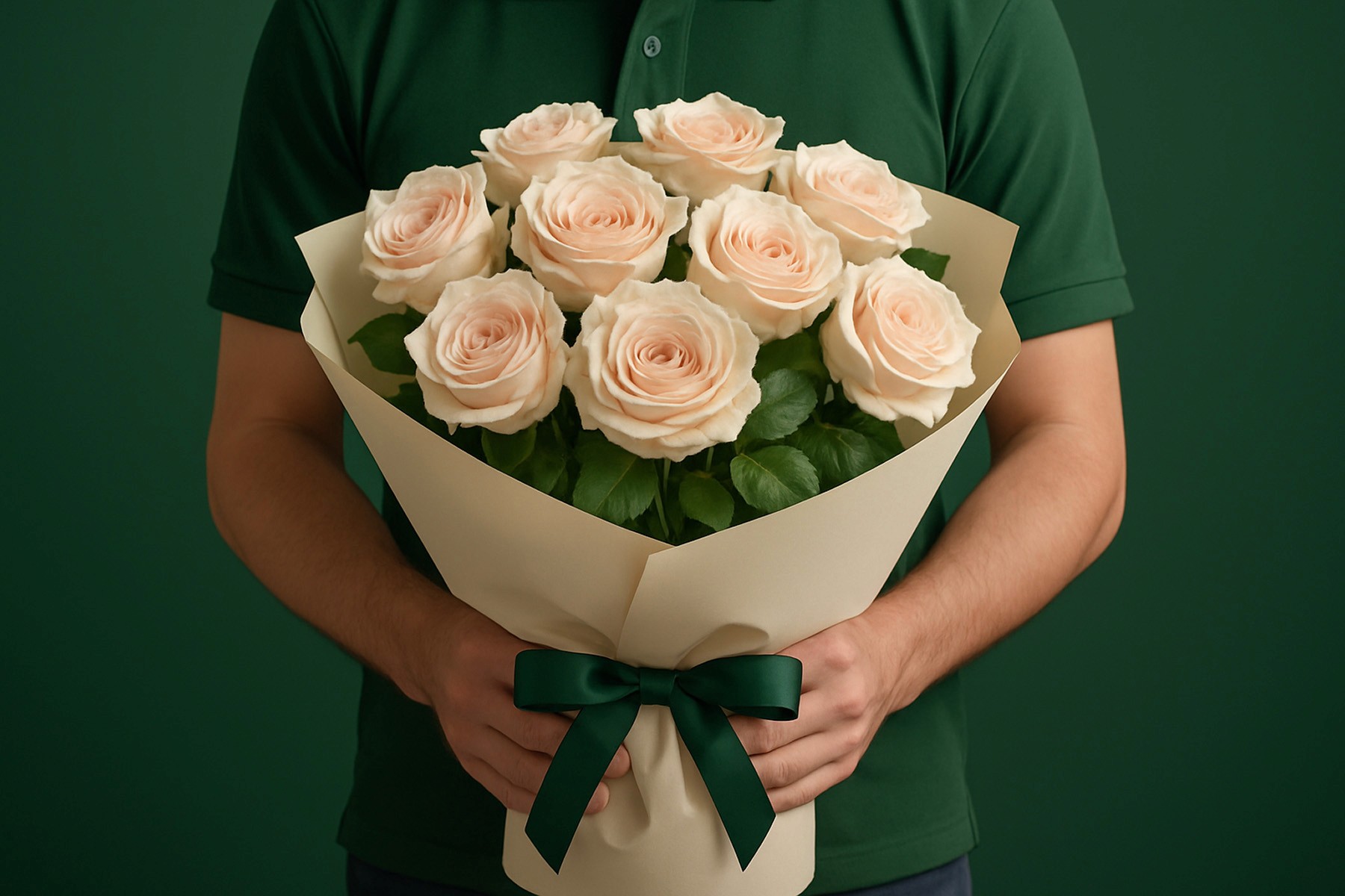 Cream rose bouquet held