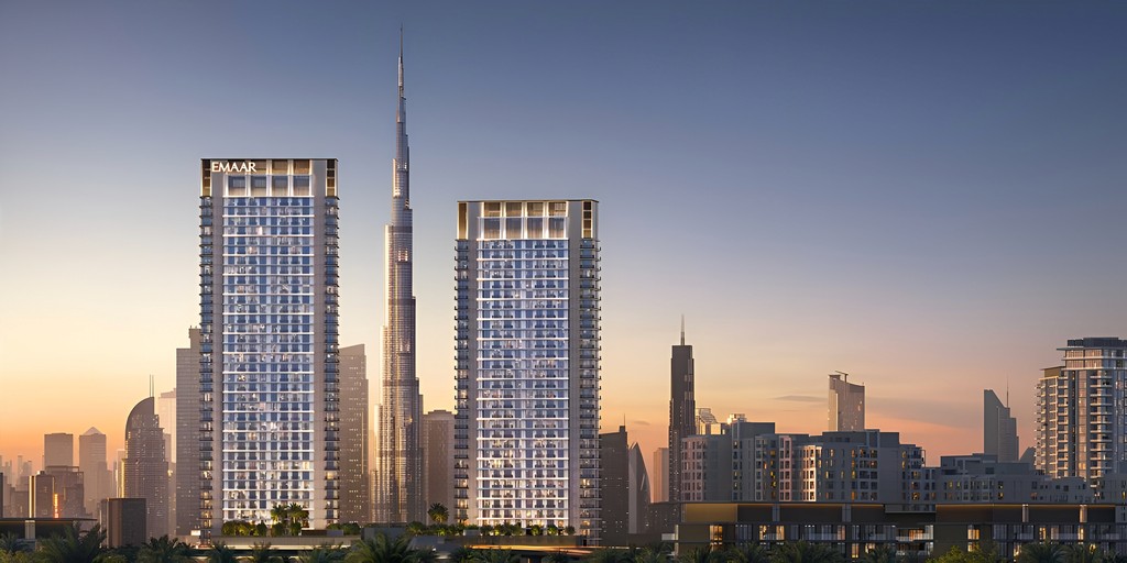 Two towers under construction in Dubai's Creek Haven area, showcasing modern architectural design and urban development