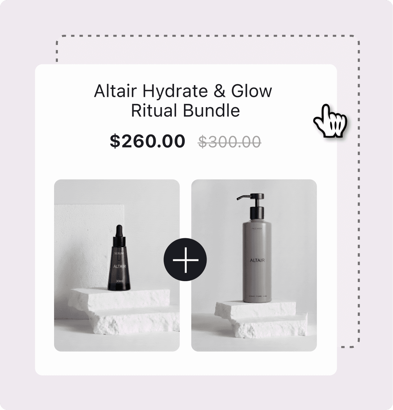 Cursor dragging Altair Hydrate & Glow bundle card into dotted box to add preset bundle