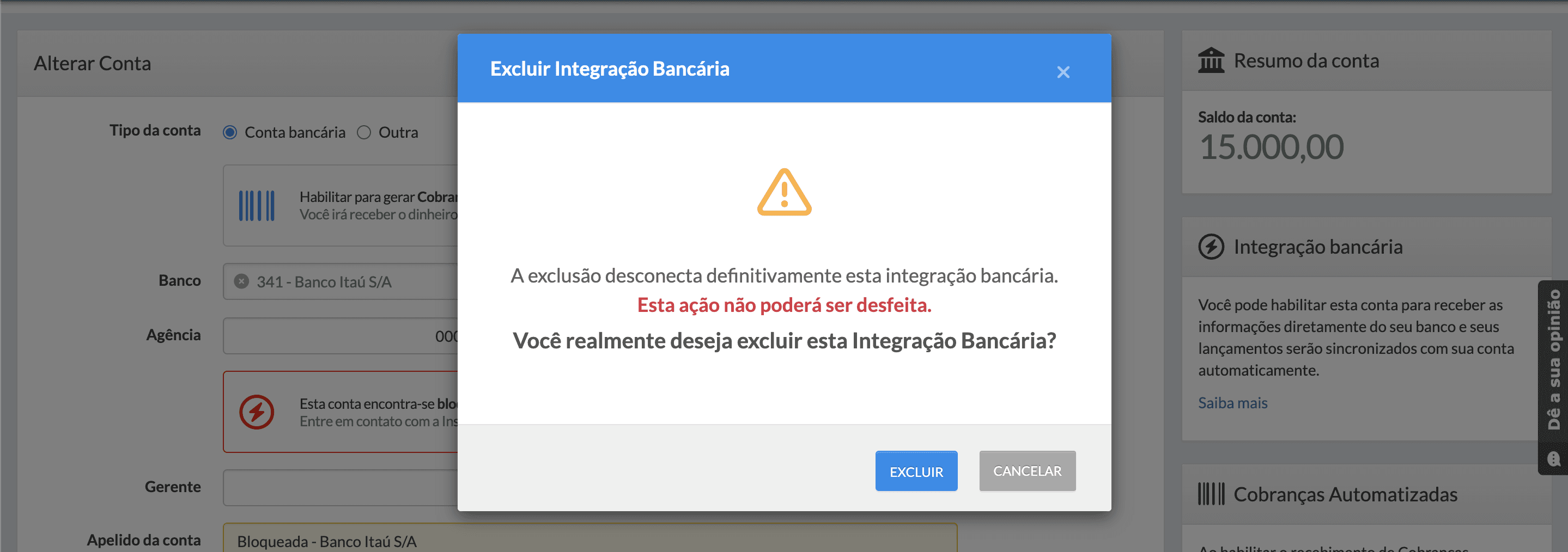 Exclusão de integraçõe