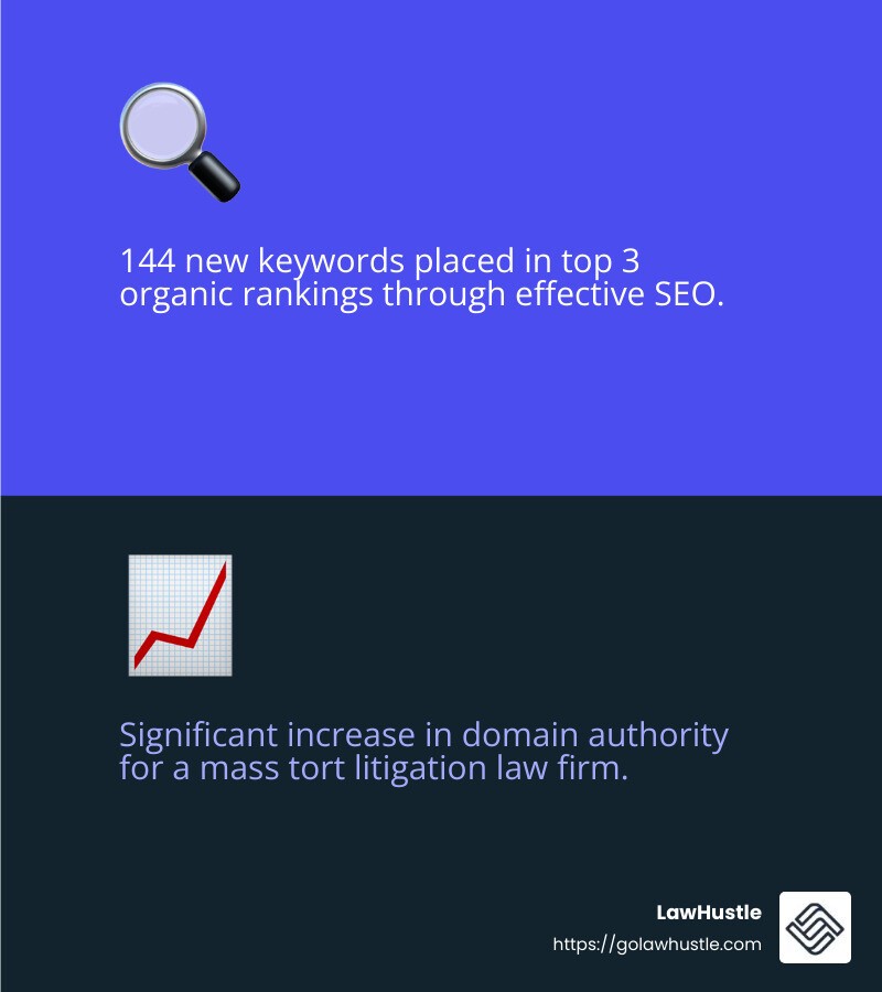 SEO success story: 144 new keywords in top 3 rankings - digital marketing services for lawyers infographic 2_facts_emoji_blue