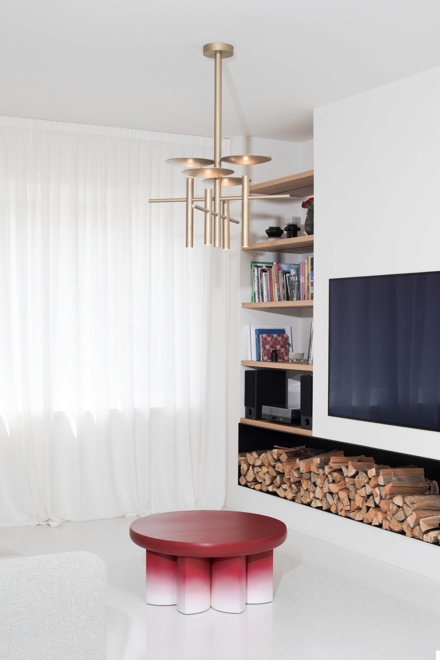 Rosette low table placed in interior highlighting radial geometry and sculptural presence by Jiri Krejcirik