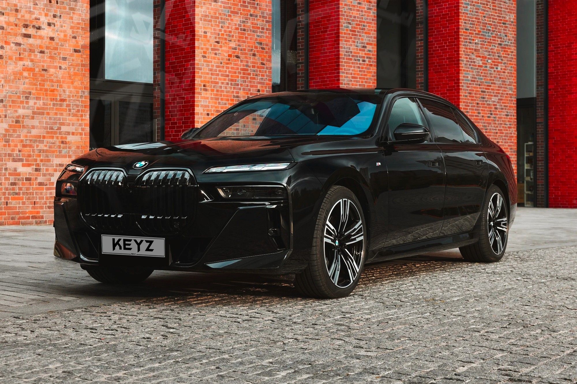 Vue extérieure BMW Série 7 noir – Location voiture de luxe à Dubaï | Keyz Rent