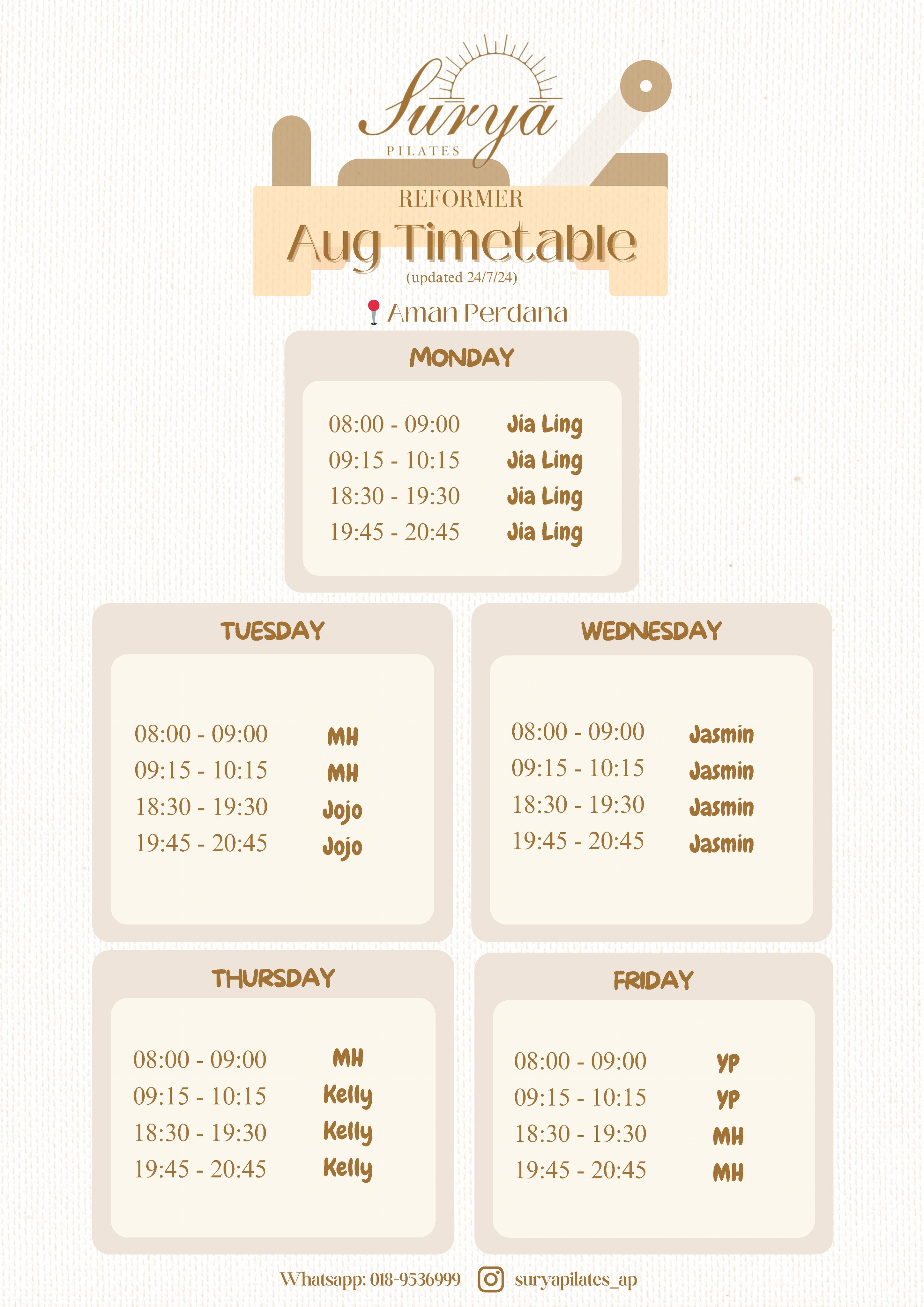 Surya Pilates Aman Perdana Schedule