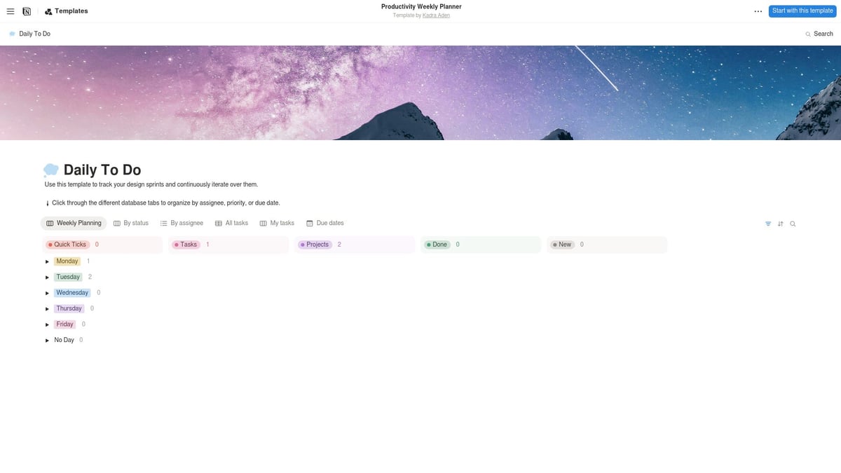 12 Notion Free Templates to Supercharge Your Workflow in 2025 - Productivity Weekly Planner by Kadra Aden