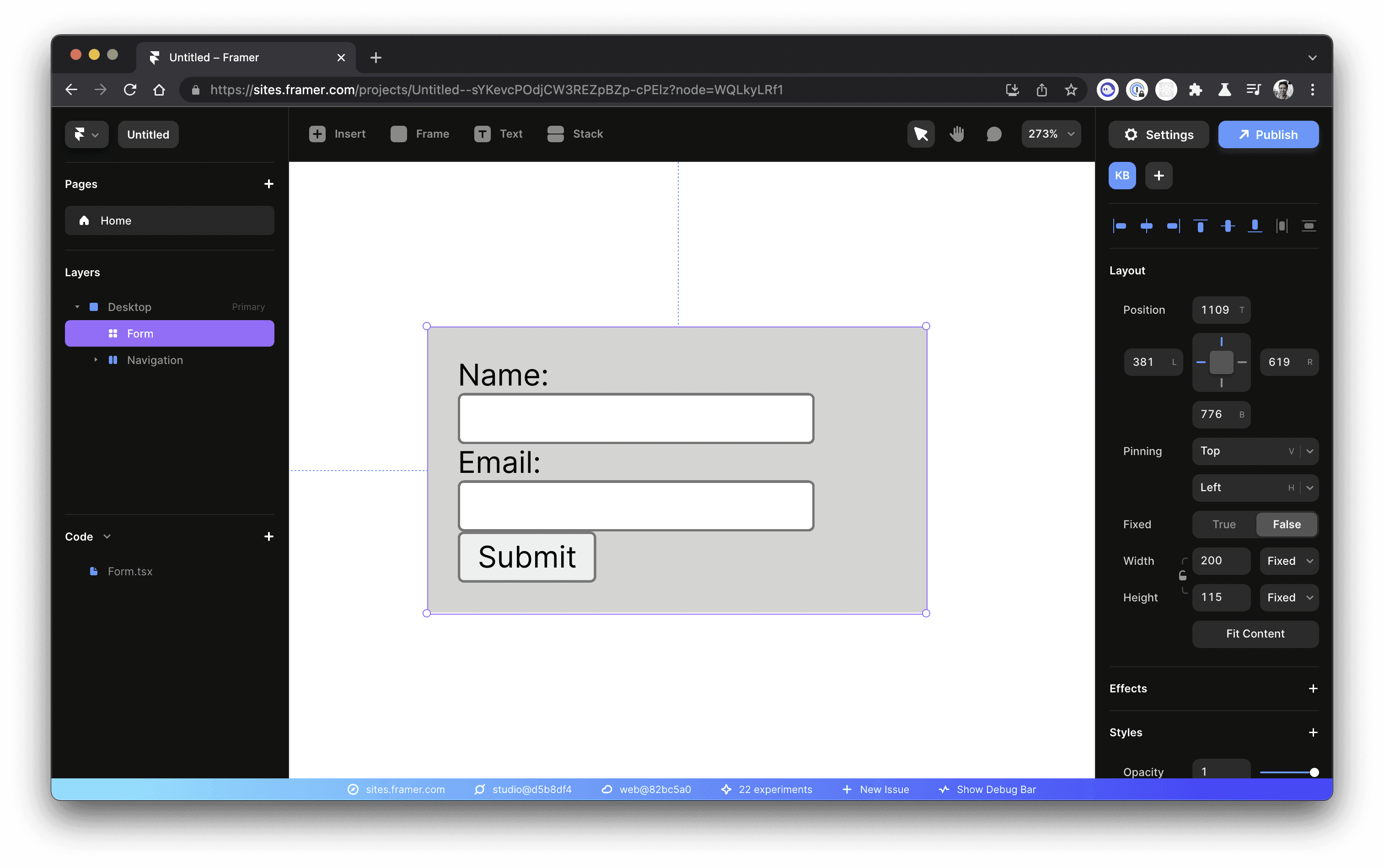 Framer Learn: Creating Custom Forms