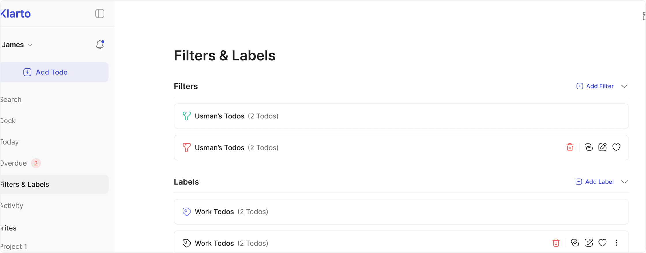 Tags and labels Ui screenshot