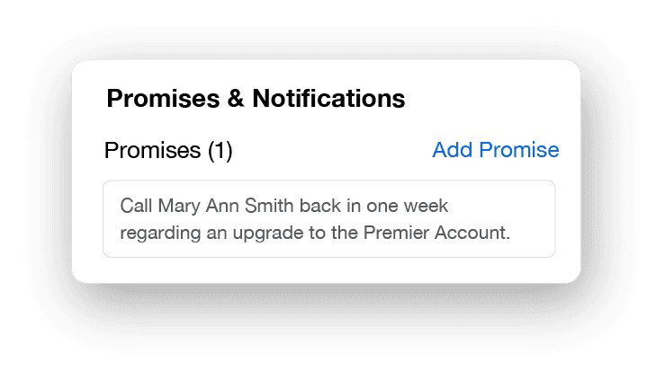 Agent Assist tracking a promise made to the customer
