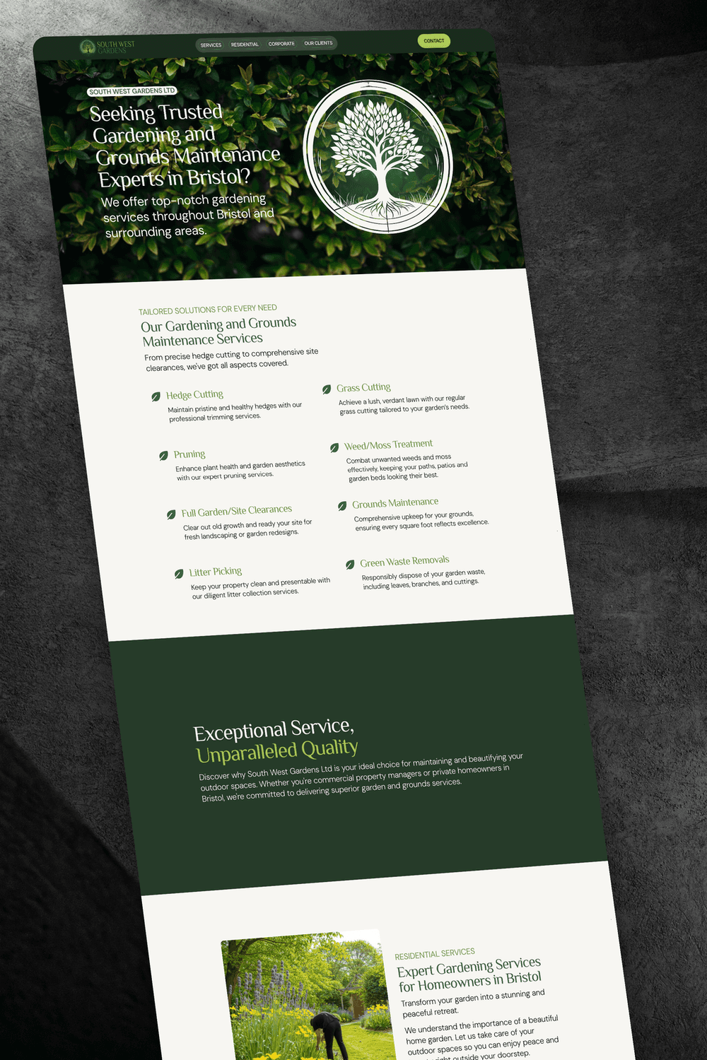 South West Garden Website Mockup