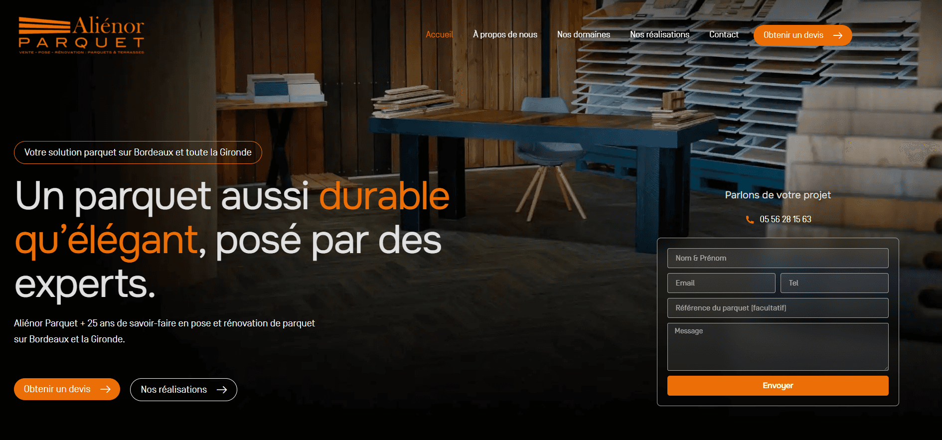 Création d'un site premium pour Aliénor Parquet à Mérignac par Benoit Sionneau – Sl Vision pour faire leur site vitrine