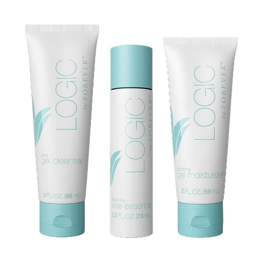 Forever Living LOGIC skincare set – gel cleanser, balancing aloe essence i gel moisturizer