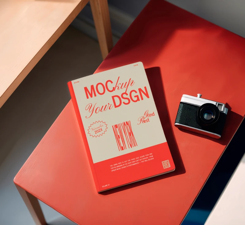 a magazine with a red cover