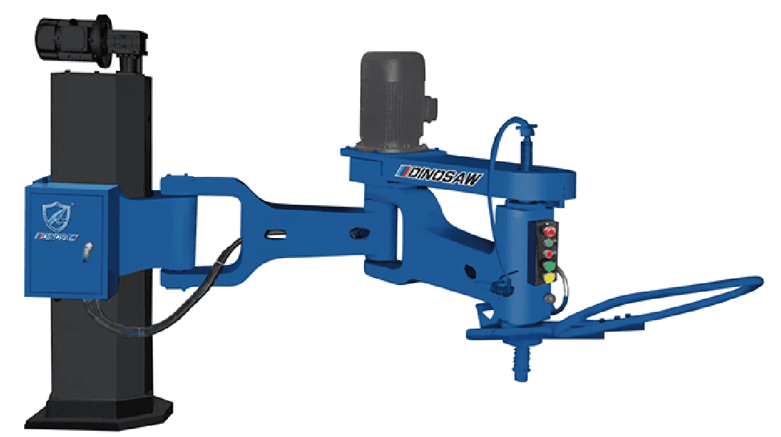 Dinosaw Manual Polishing Machine designed for surface grinding and polishing of tombstones and slabs. Equipped with dual-speed motors for versatility and round column guide for steady operations.