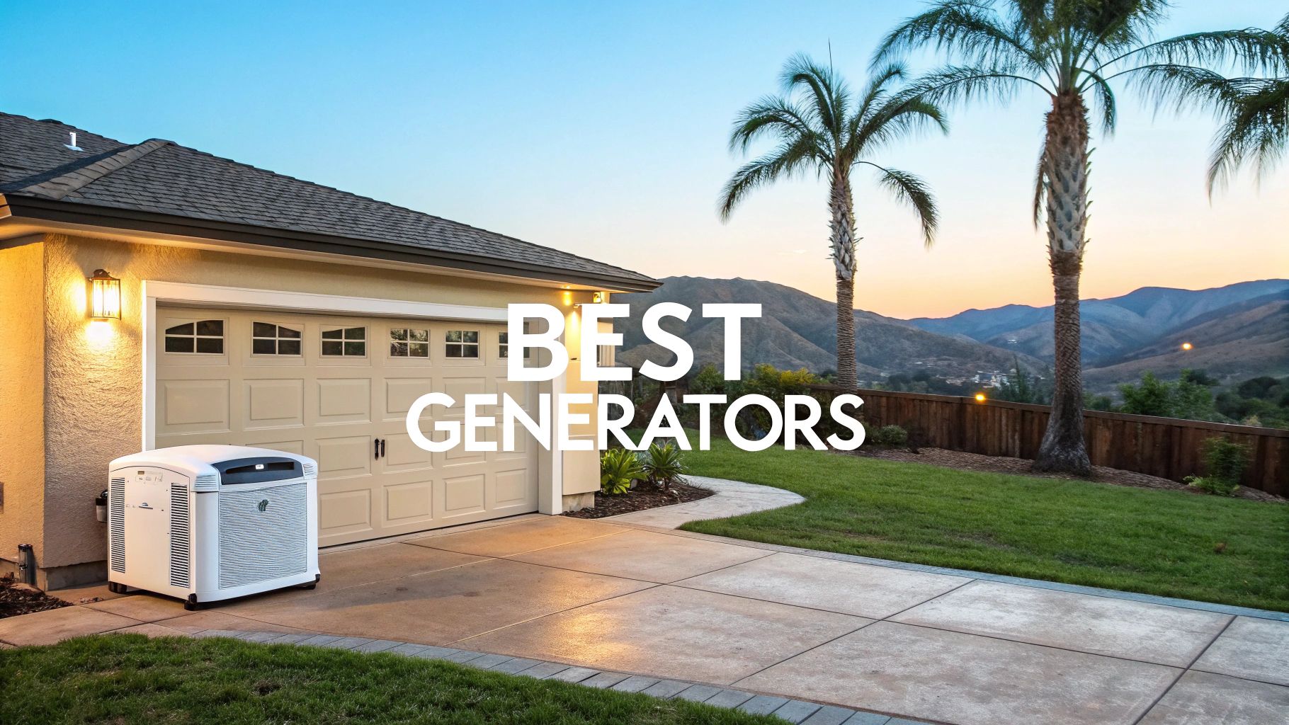 a well lit home with 'best generators' in the foreground