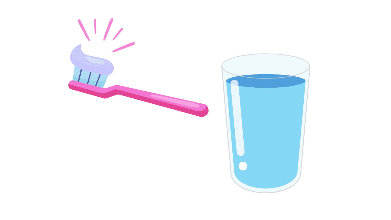 An illustration of a toothbrush and saltwater rinse which is essential to post-operative dental hygiene