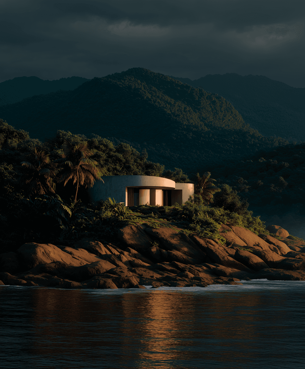 contemporary villa nestled on a tropical hillside by the water