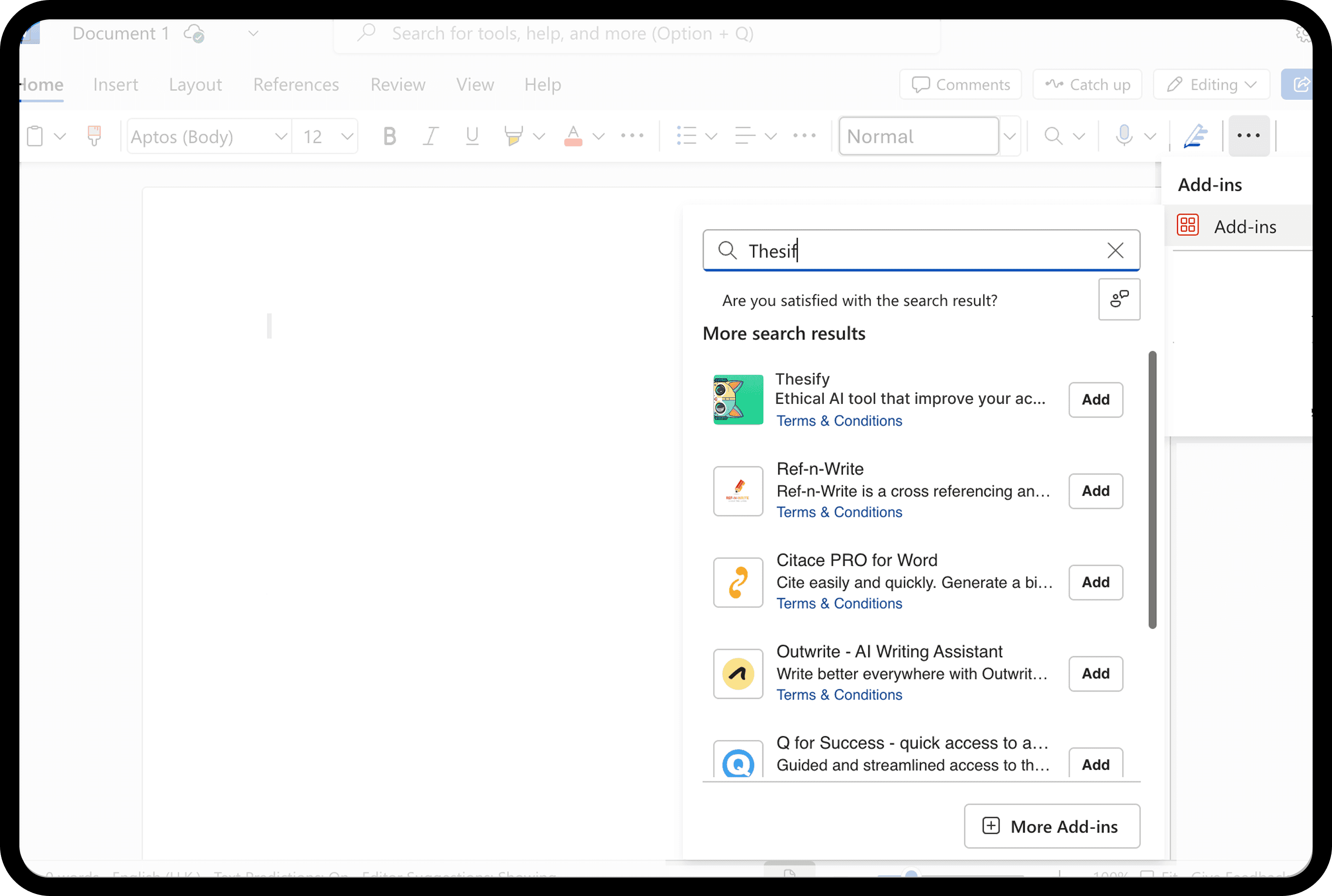 Showcase of how to find the Word plugin in Microsoft Word.