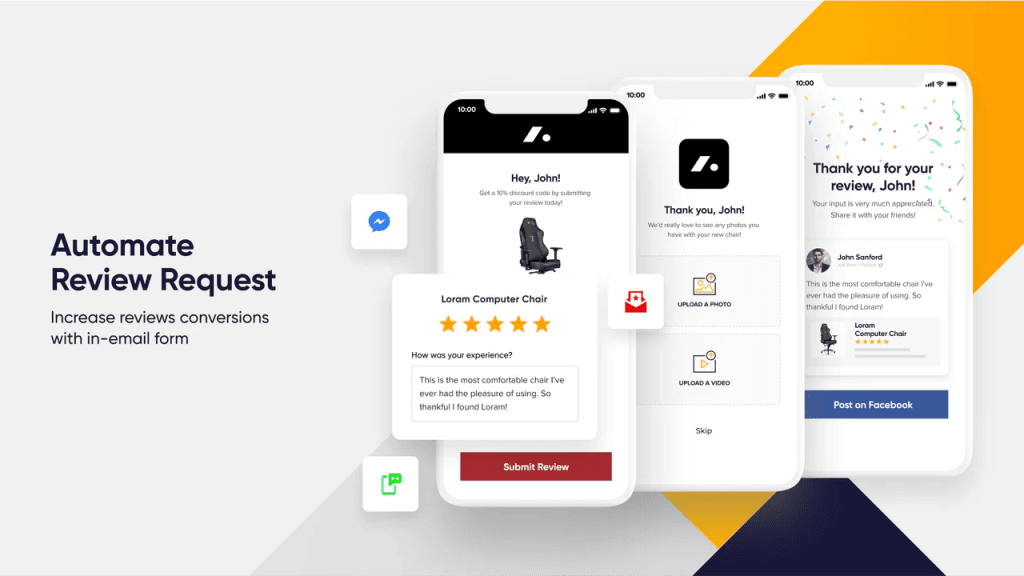 Bewertungs-App, die Bewertungsanfragen per In-Mail-Formular auf dem Smartphone automatisiert, Judge.me-Alternative