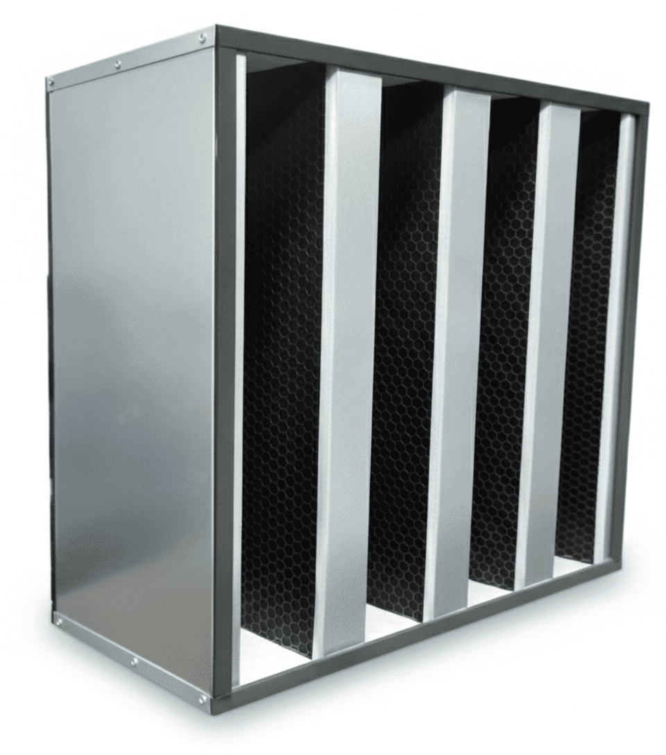 Black granular activated carbon used for industrial filtration and adsorption processes.