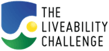 Logo for "The Livability Challenge," featuring a stylized globe with green and blue elements.