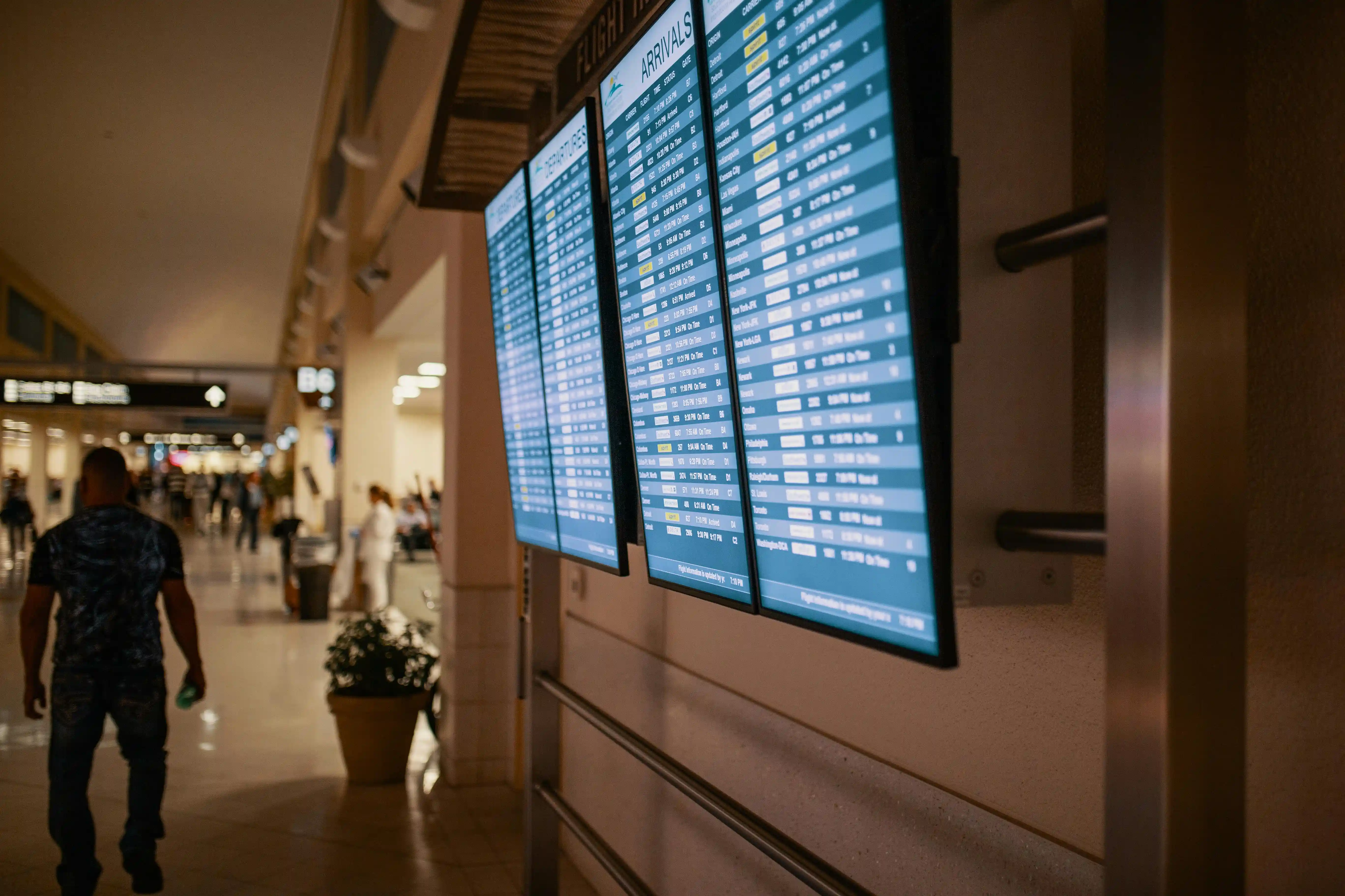 arrival departure screen in an airport