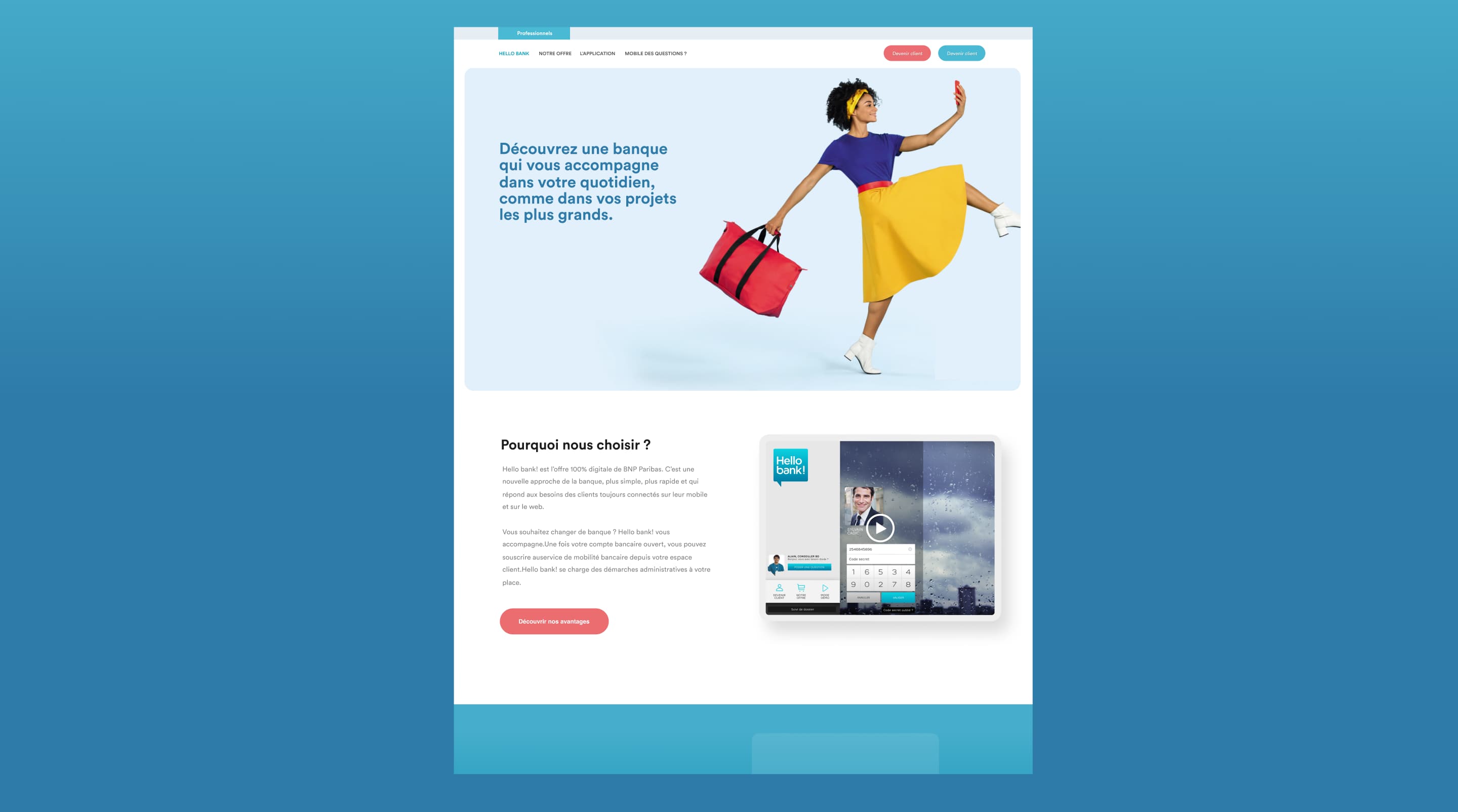 Desktop homepage of the Hello bank! website