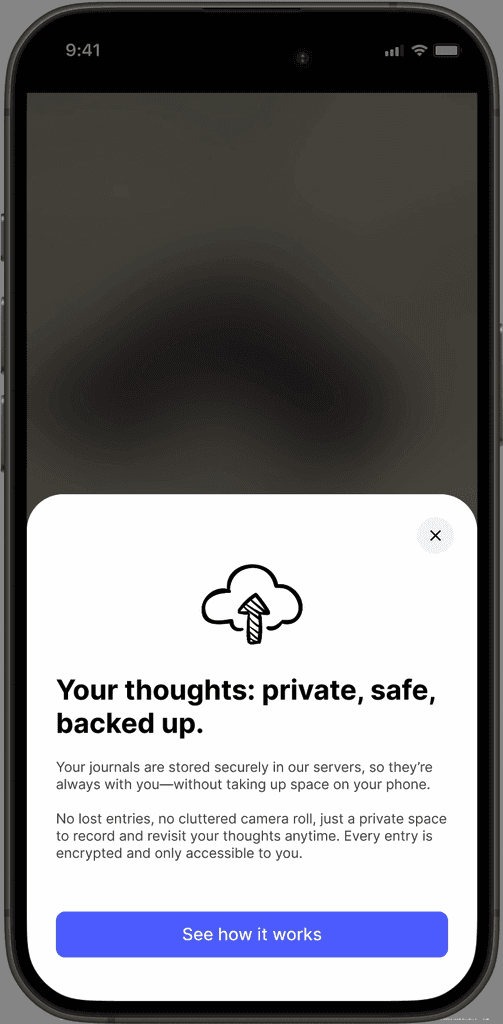 An iphone modal giving users context for their back up options.