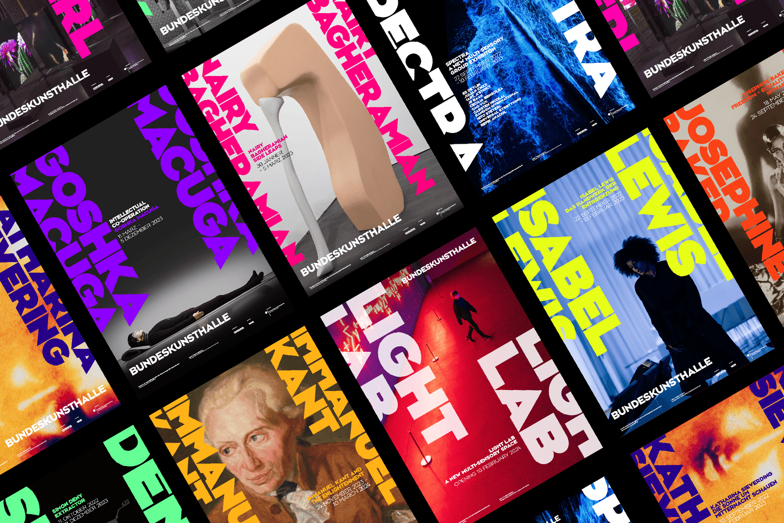 A collage of vibrant magazine covers featuring bold colors and diverse designs, arranged diagonally.