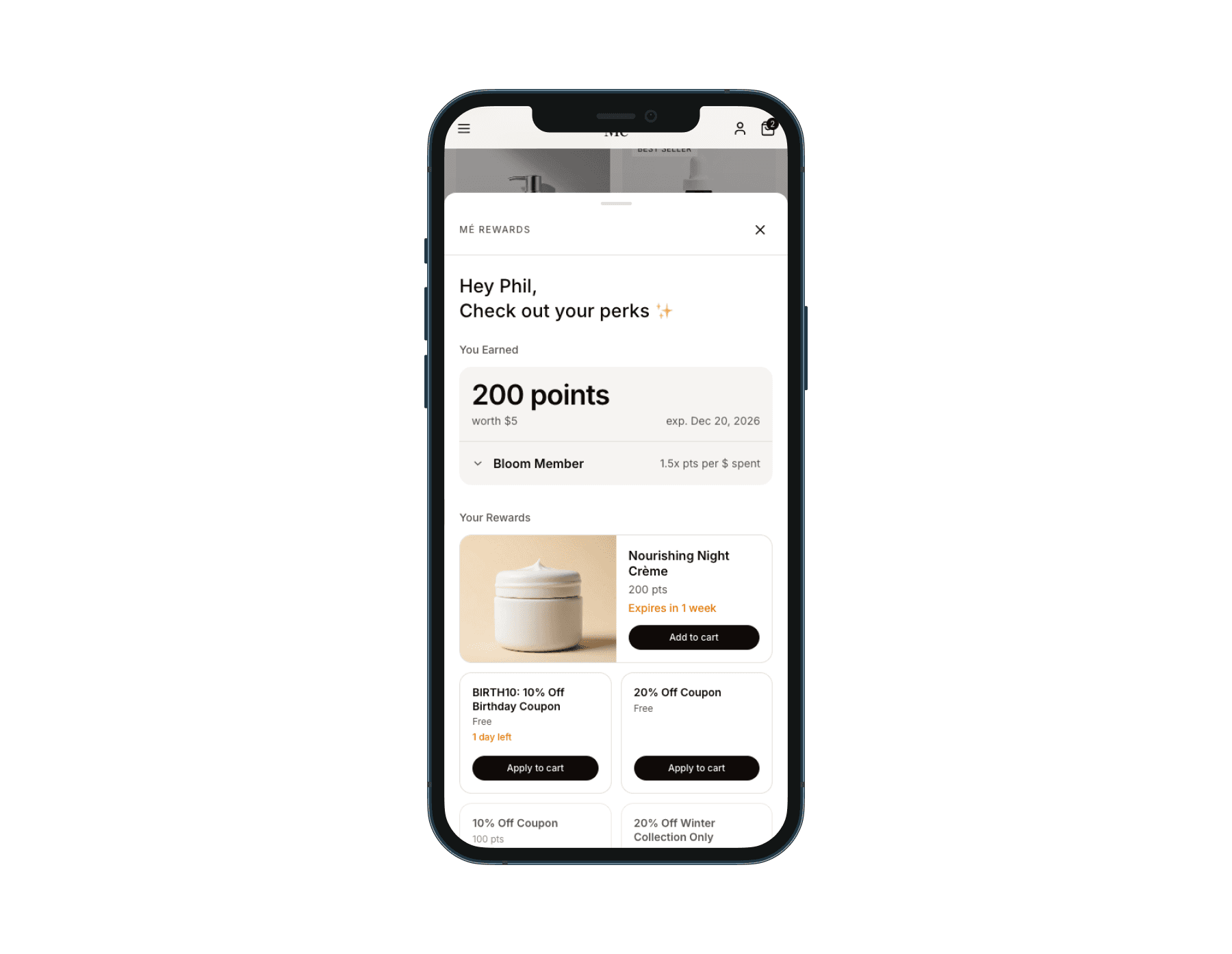 a mockup image dislaying an e-commerce loyalty widget