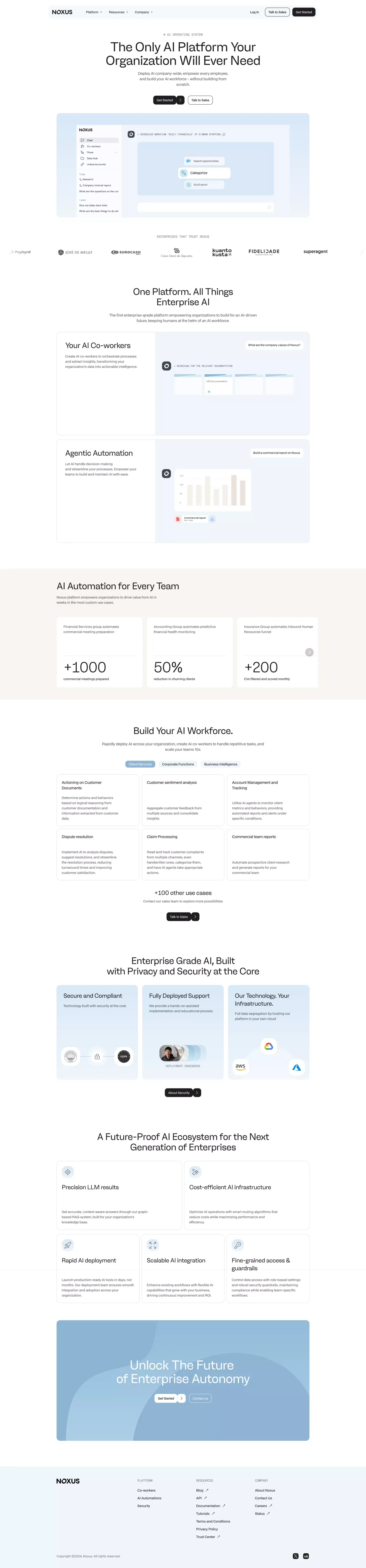 Noxus - One Platform. All Things Enterpr landing page screenshot showcasing AI and Tech design