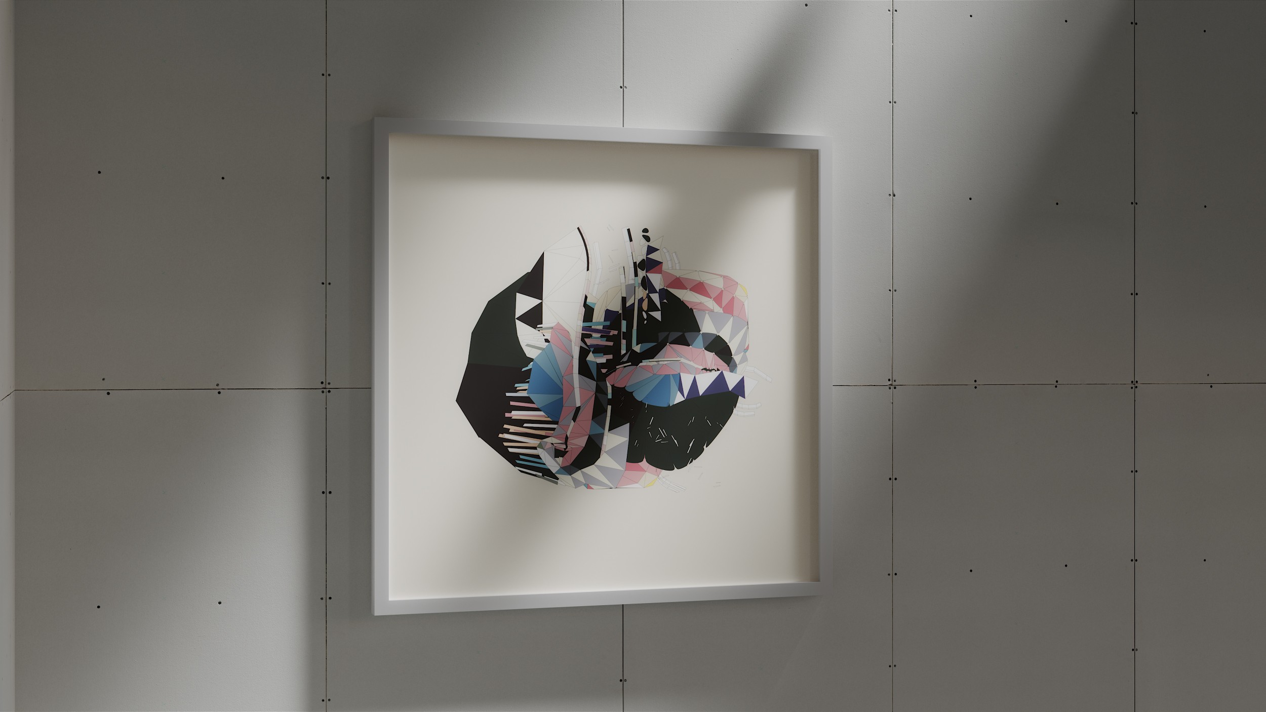 Framed Art on a wall of Controlled geometry meets fluid dynamics in subdued tones by Alex Hohlov