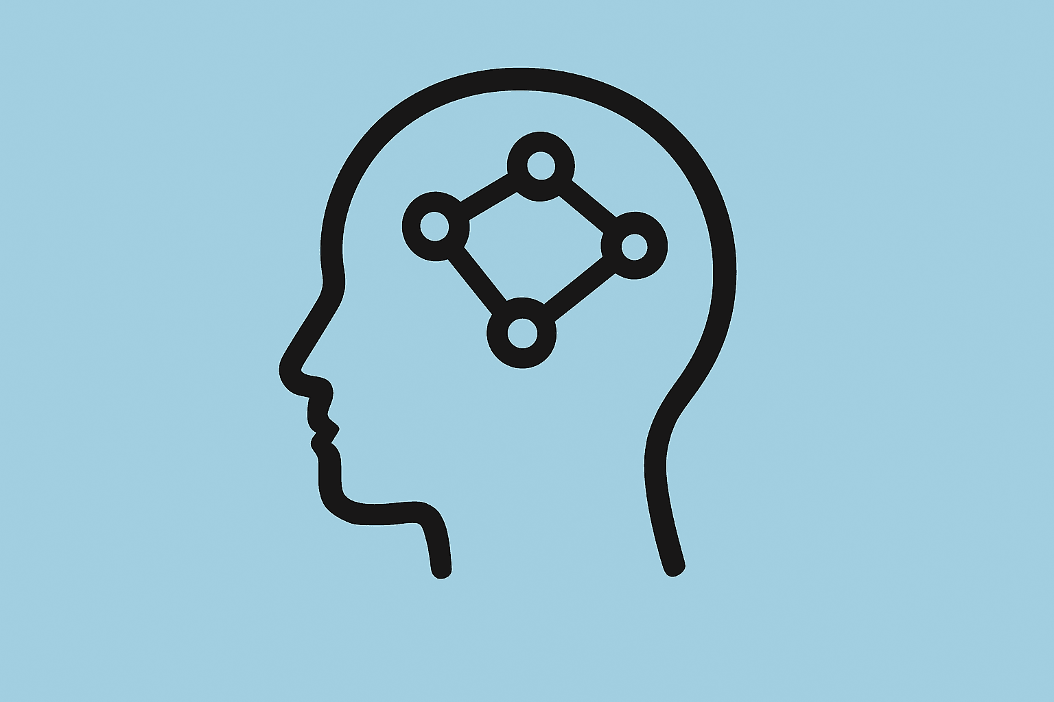 A human head silhouette with neural network nodes inside, illustrating AI-generated personalized messaging using contextual insights.