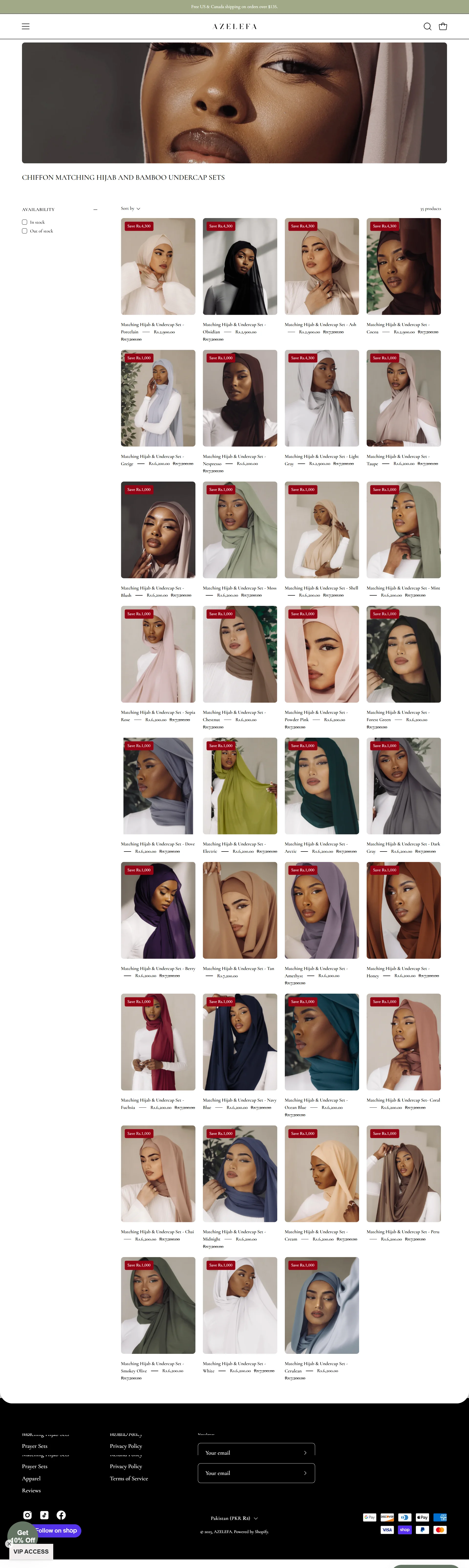 collections-matching-hijab-and-undercap-sets page for azelefa website developed & designed by Dreams Agency Mississauga, Ontario