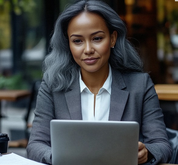 Woman using a laptop for work