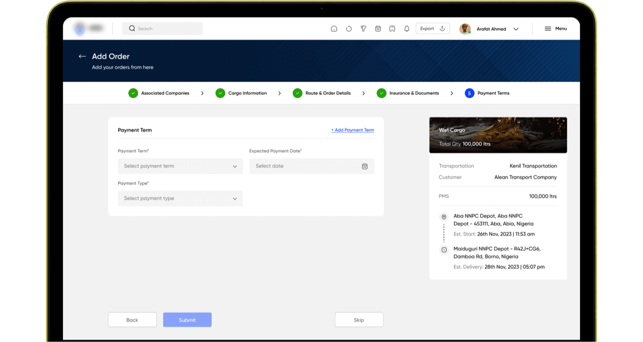 Add Order — Payment Terms
