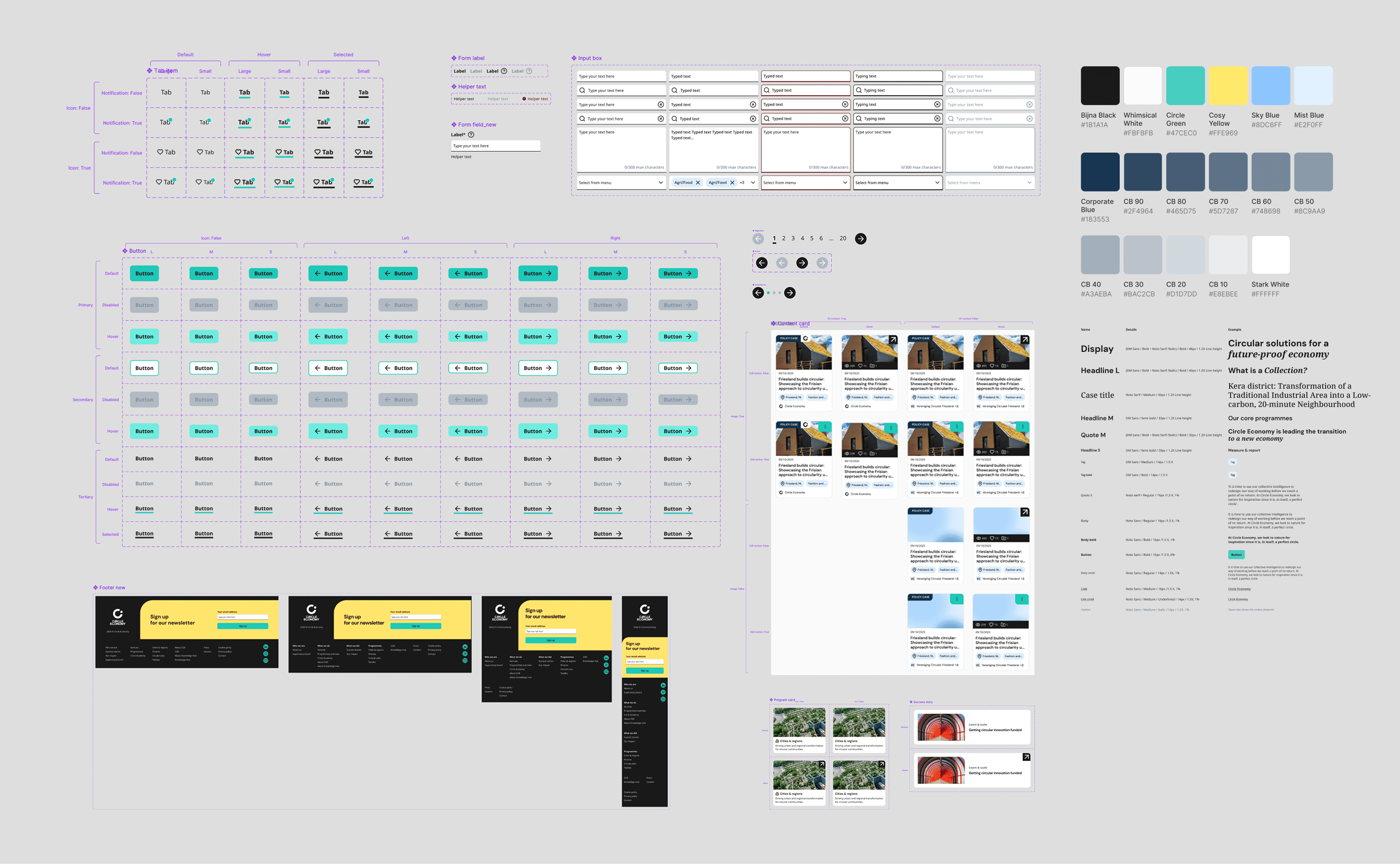 A screencapture showcaseing many different elements from the design system.
