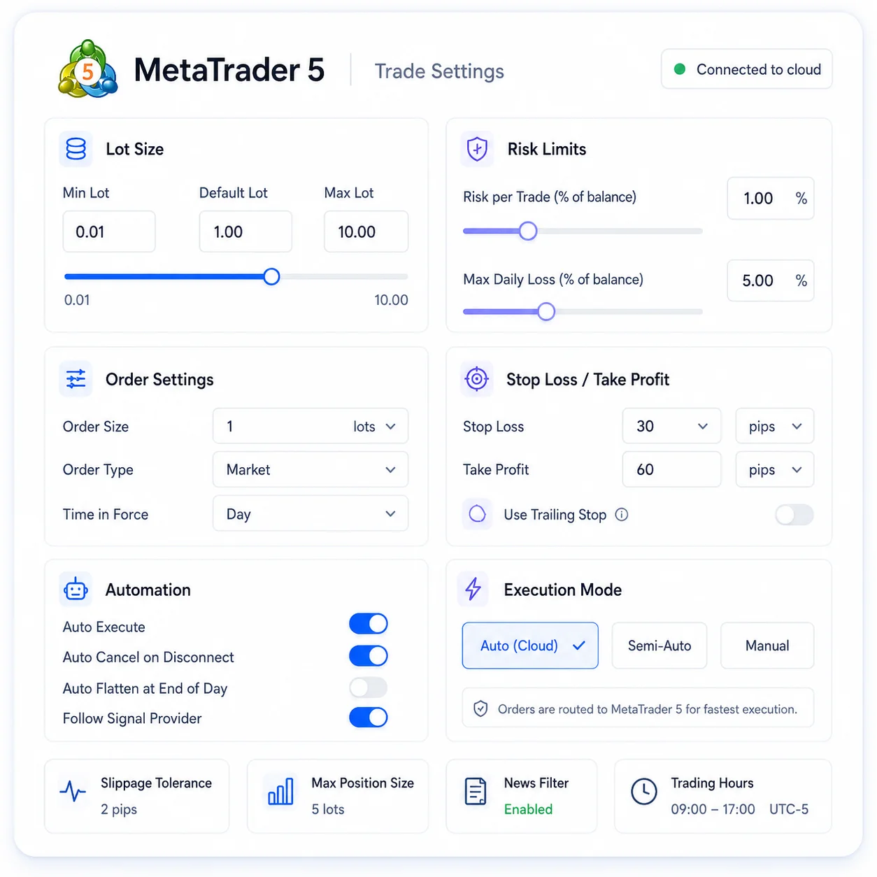 tradovate reseiver settings