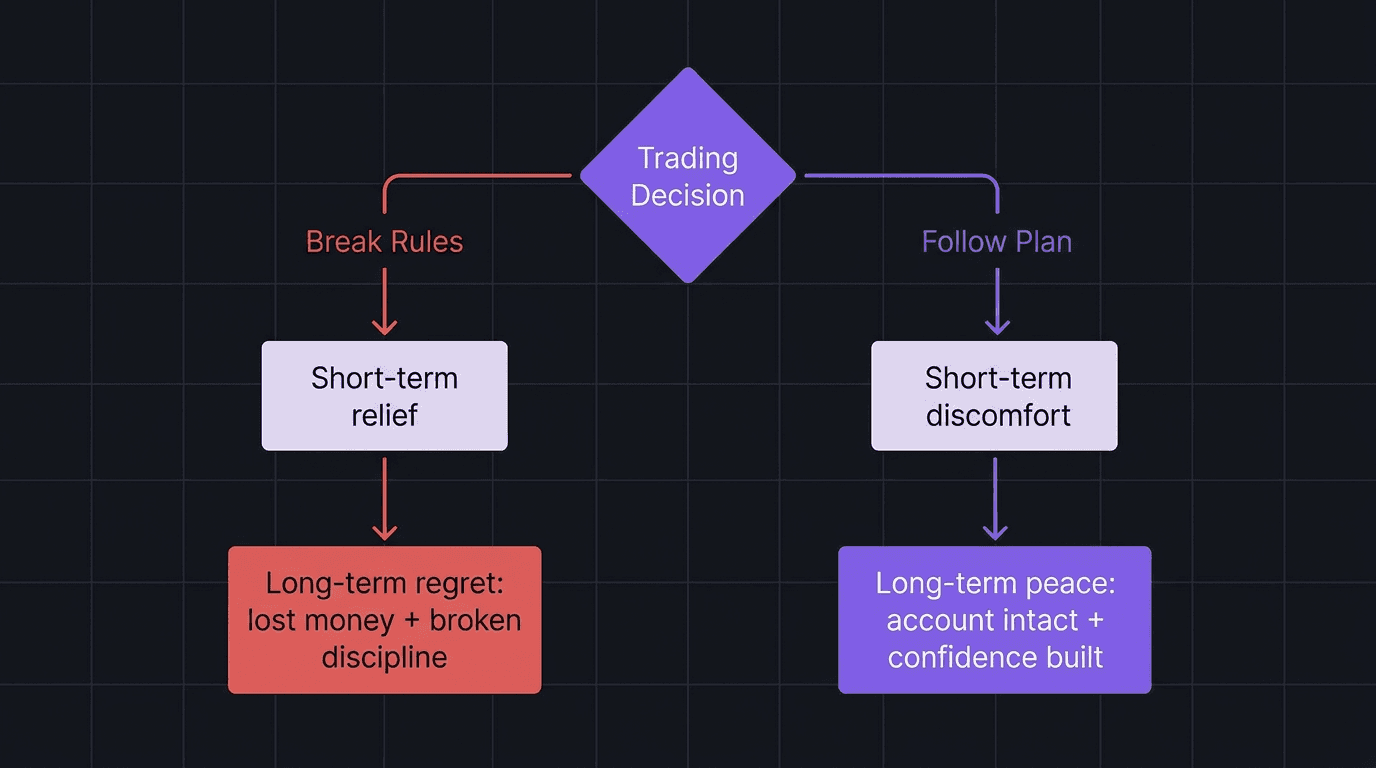 Flowchart showing the regret test applied to a trading decision