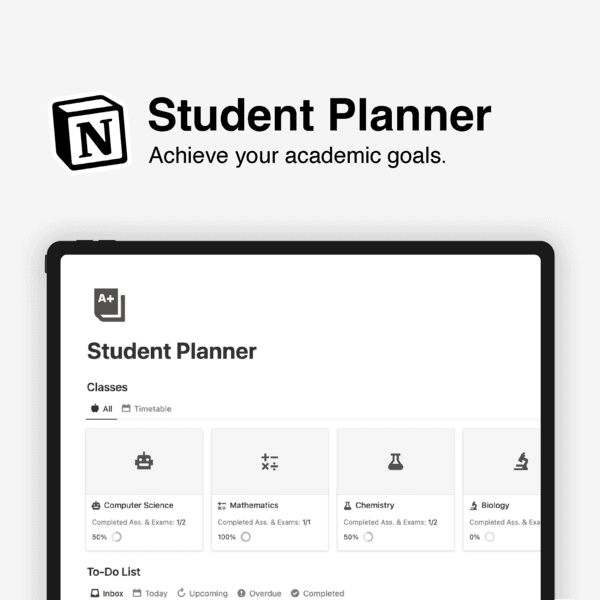 An image showing the Notion template 'Student Planner' by KinaNotion